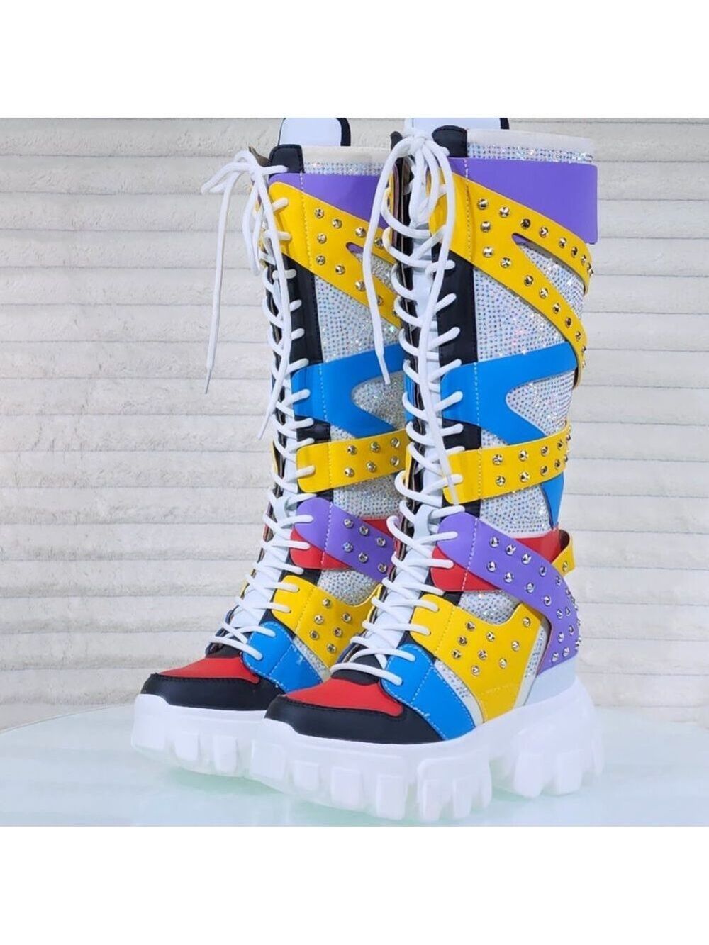 Wang Limited Edition Multi-color Wedge Platform Knee High Sneaker Boots